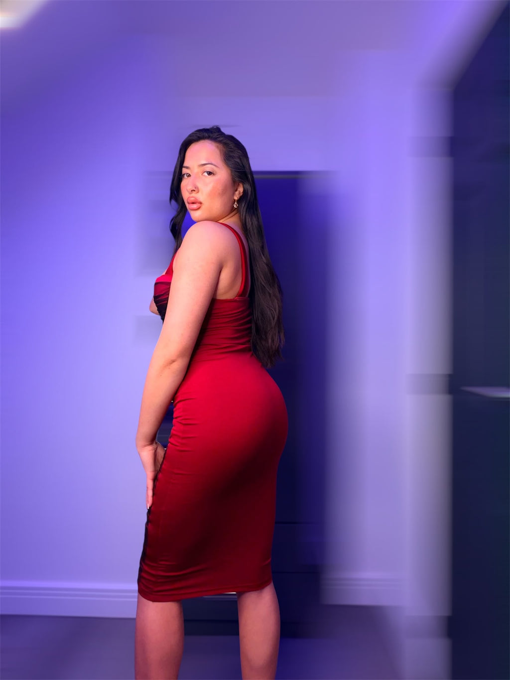 Red Body-Con Midi Dress