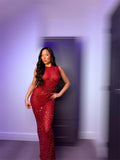 Red Sequin Body Con Maxi Dress