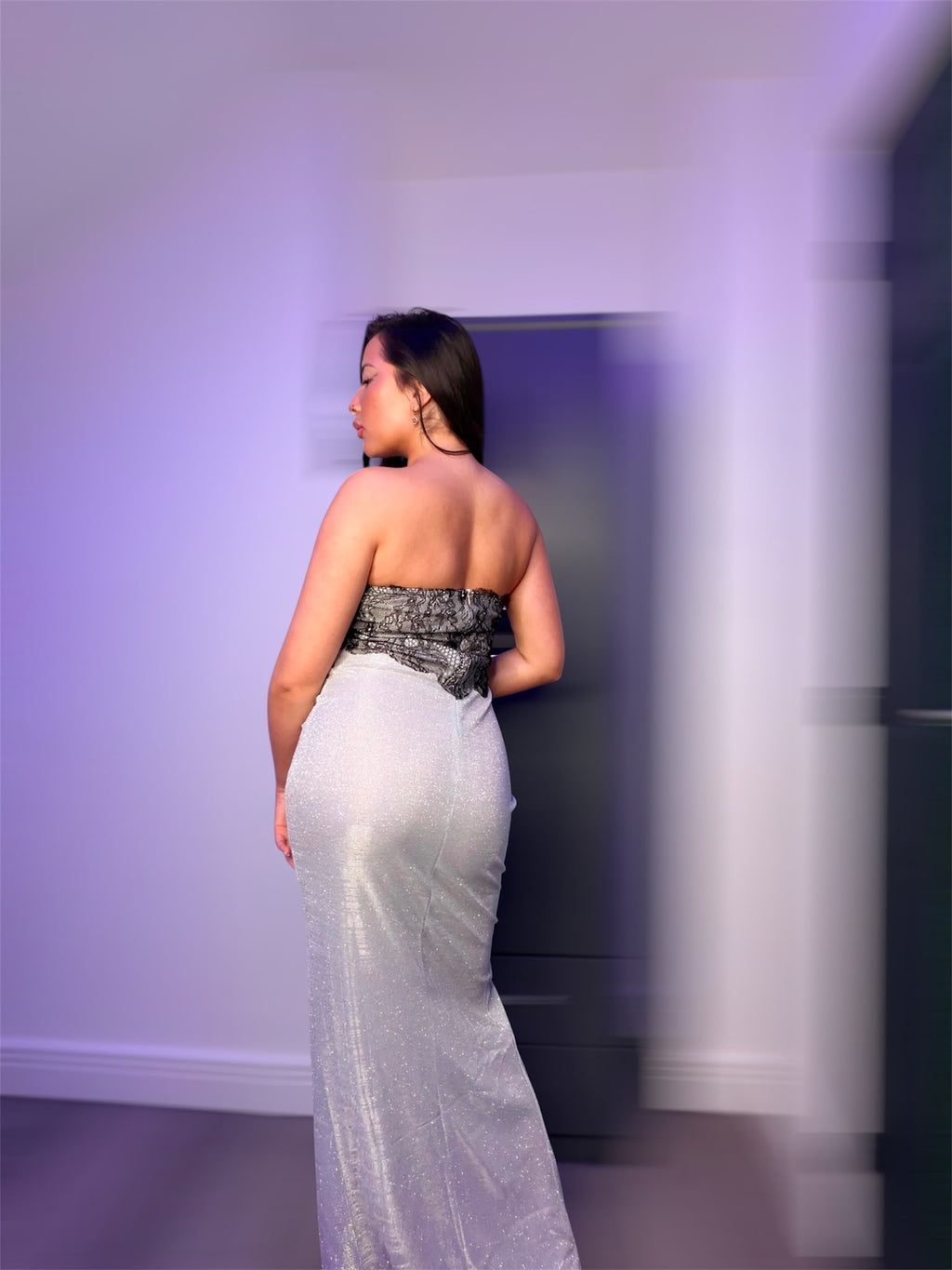 Silver & Black Corset Detail Maxi Dress