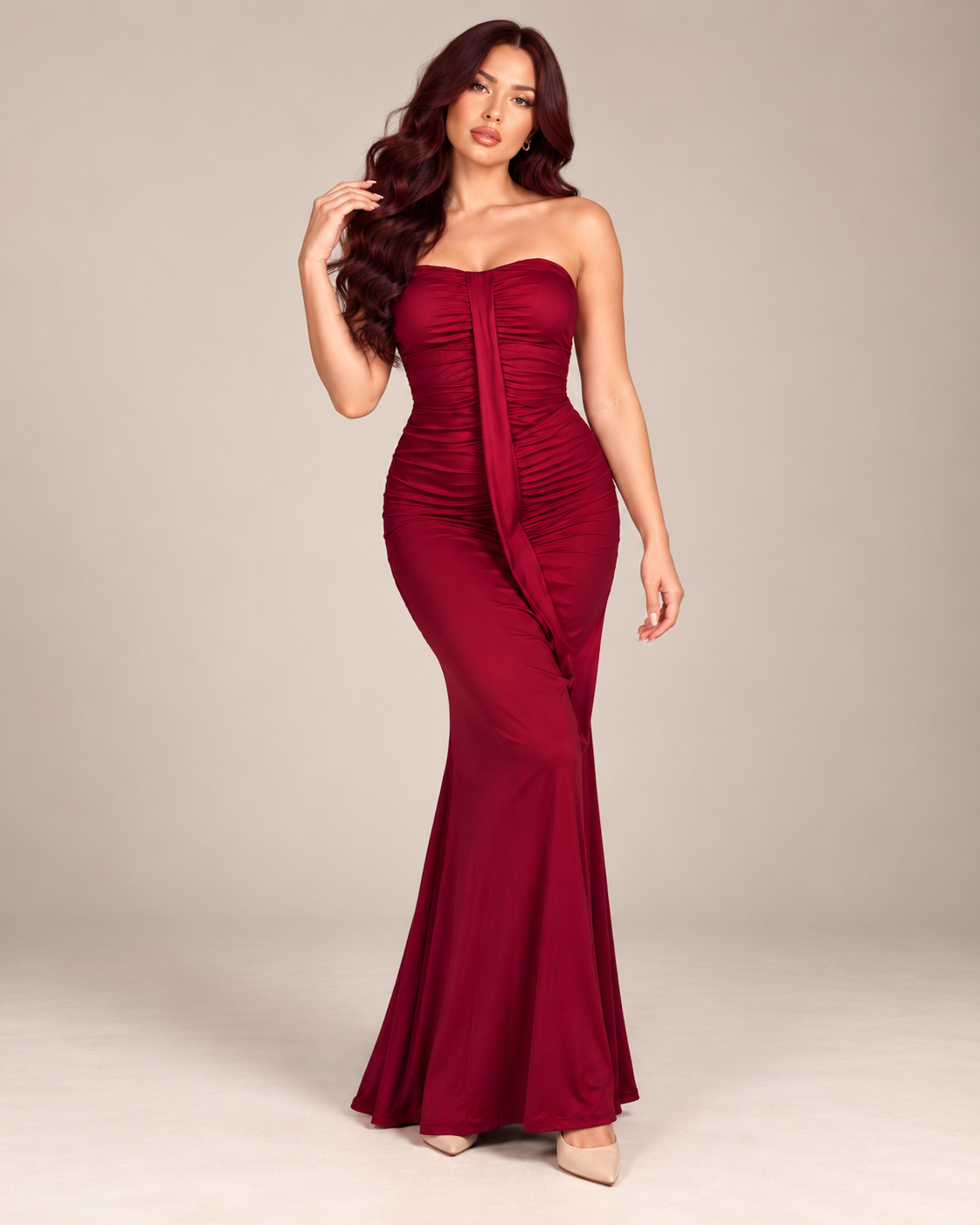 Strapless Burgundy Maxi Dress
