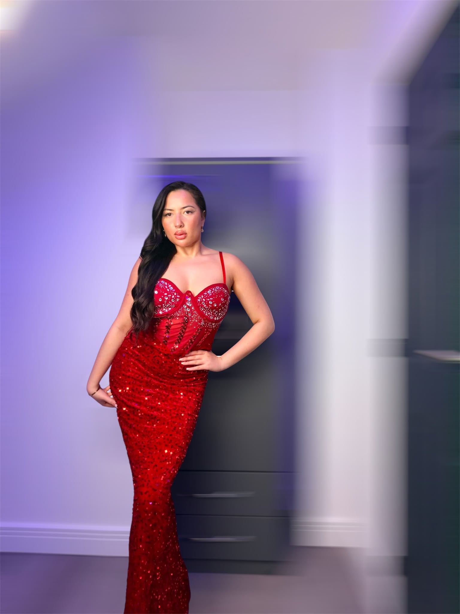 Red Sequin Evening Dress