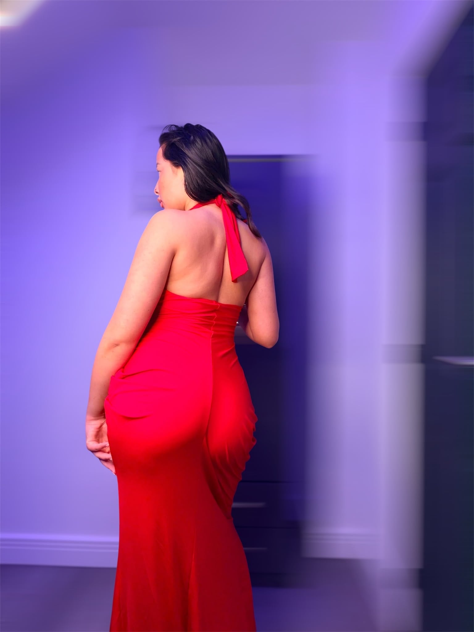 Red Halter Neck Maxi Dress