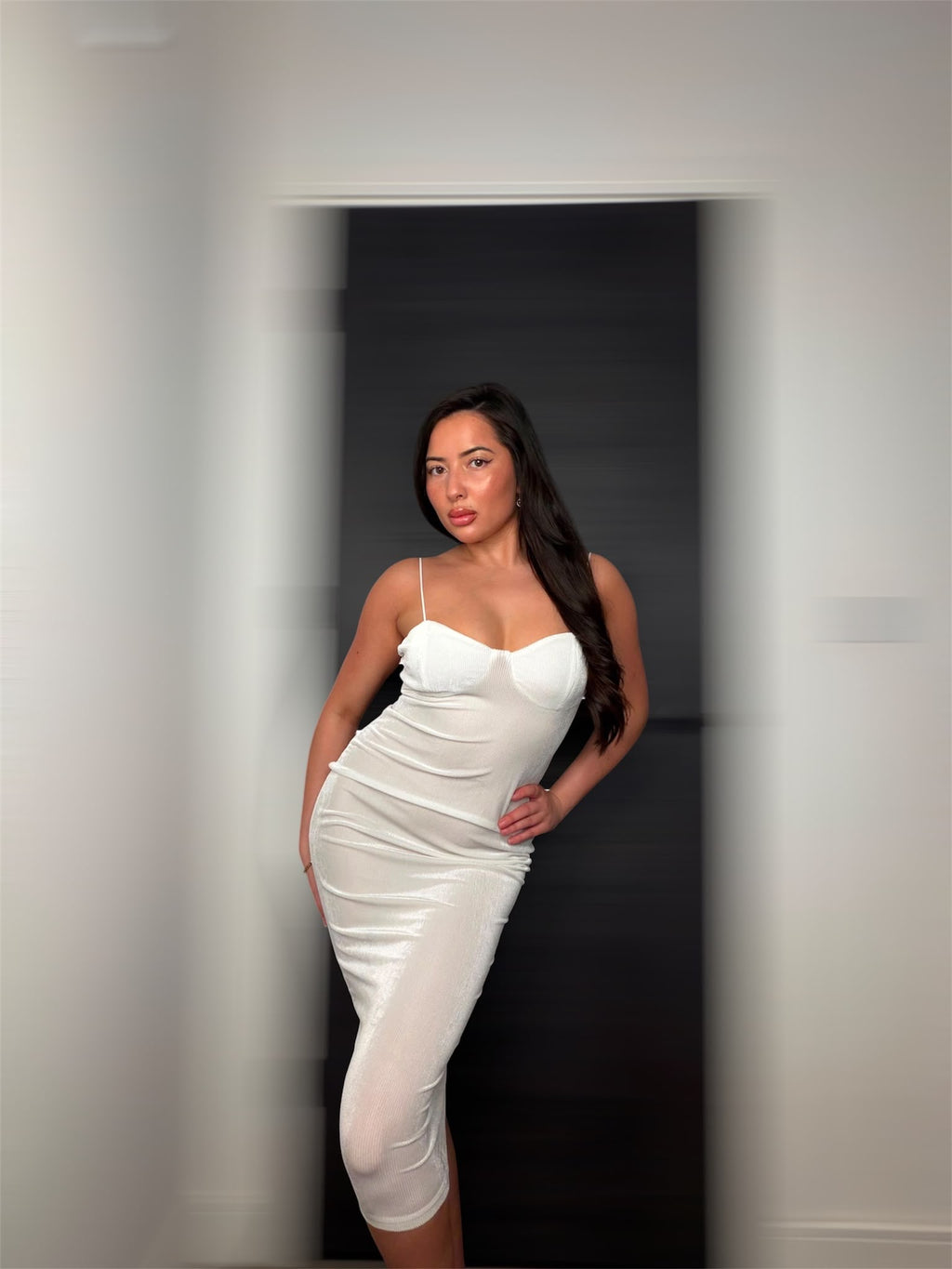 White Velvet Midi Dress