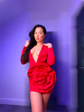 Red Mini Dress with Plunge Neck