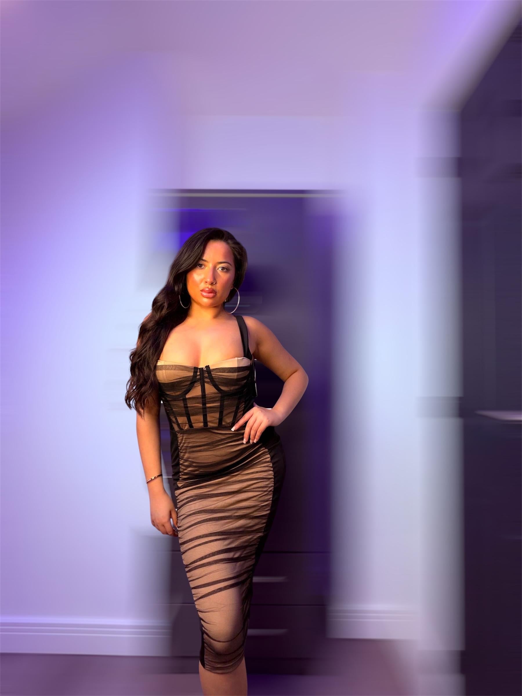 Black Ruched Midi Dress