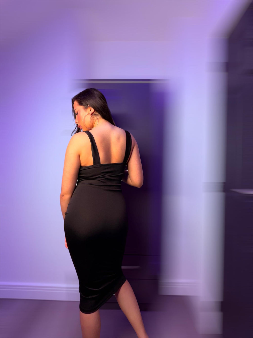 Black Ruched Midi Dress