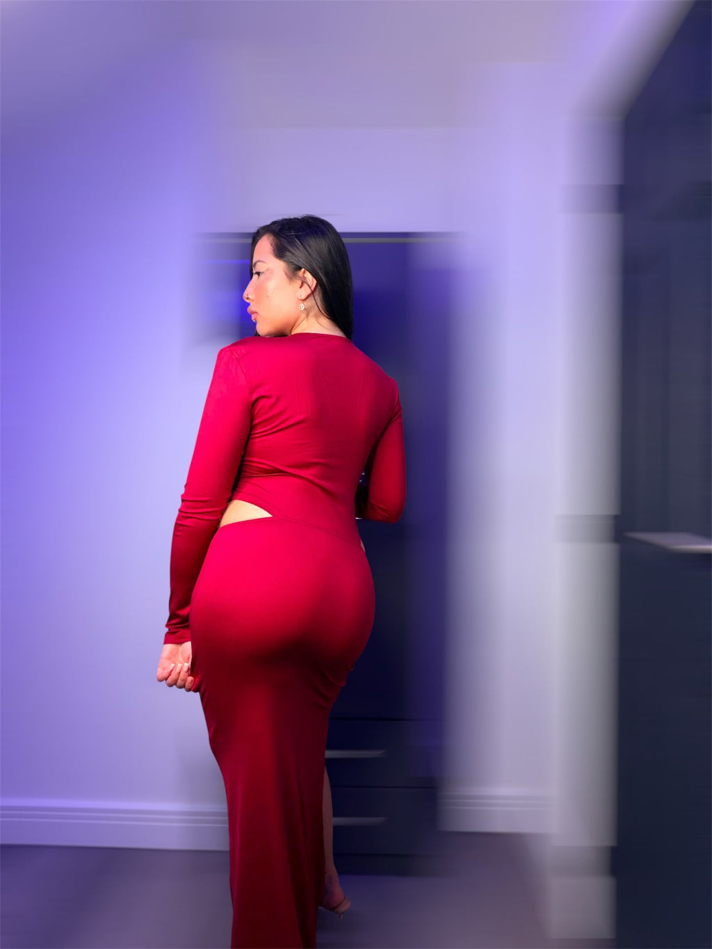 Red Long Sleeve Maxi Dress