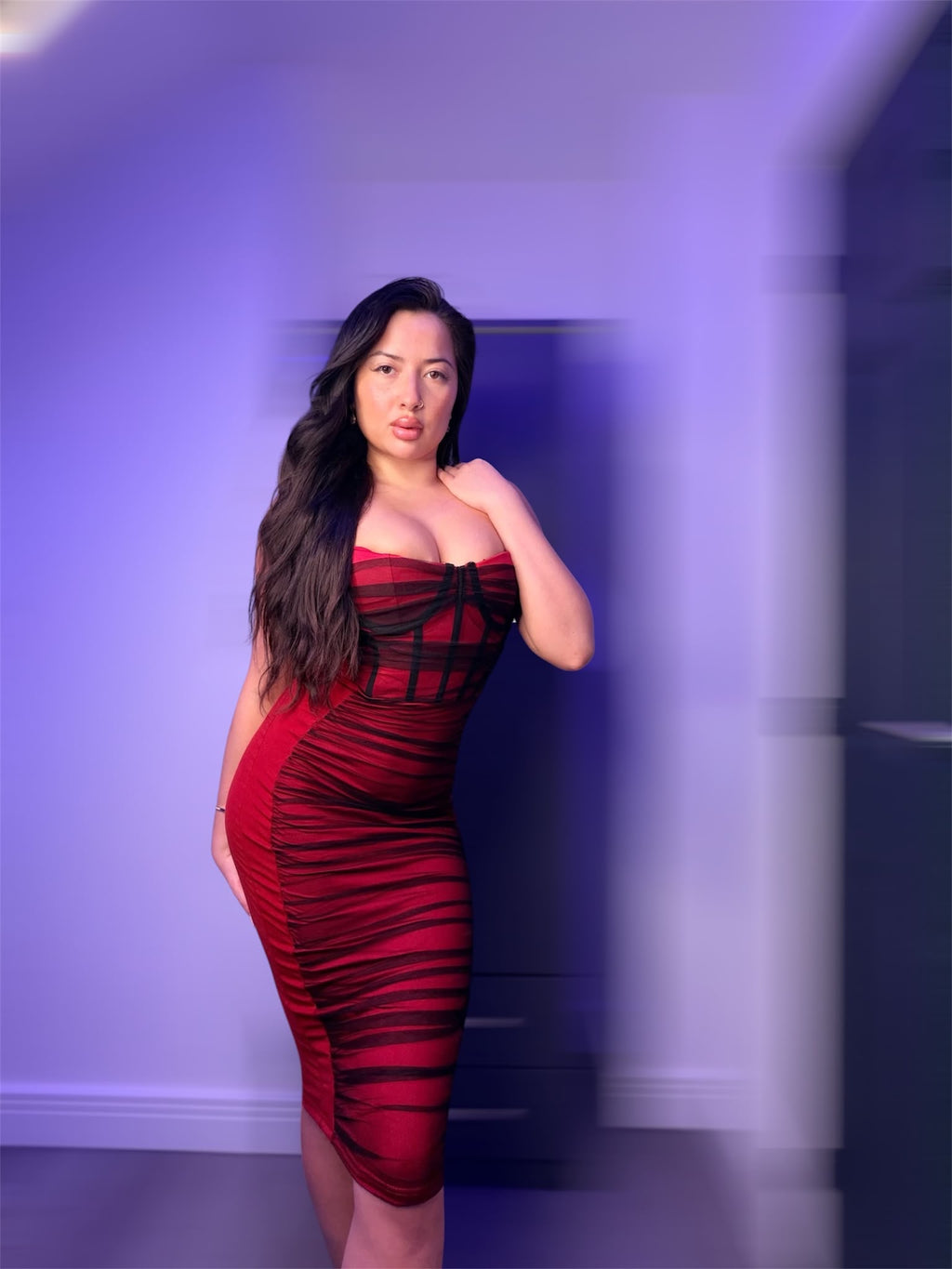 Red Body-Con Midi Dress