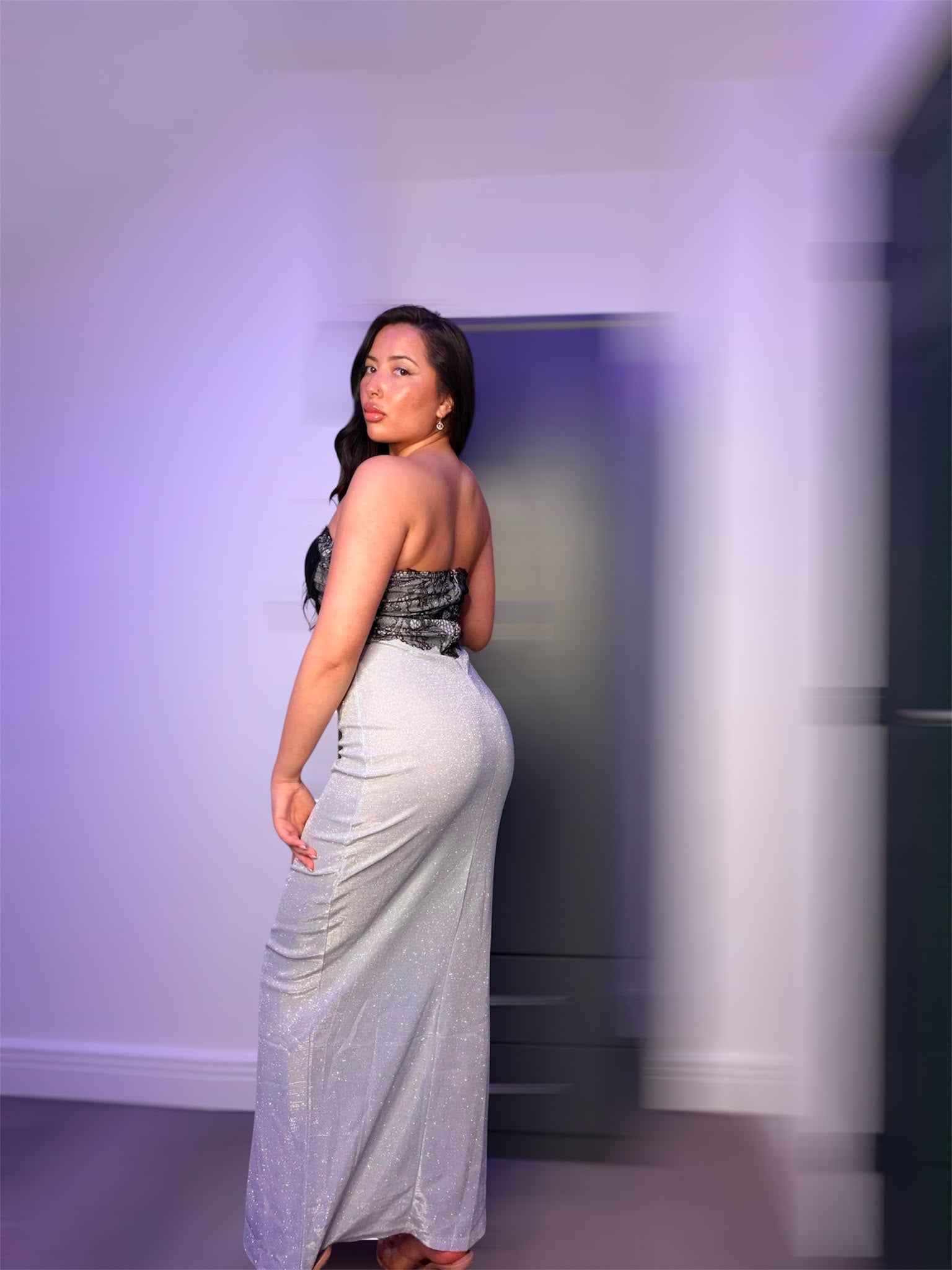 Silver & Black Corset Detail Maxi Dress