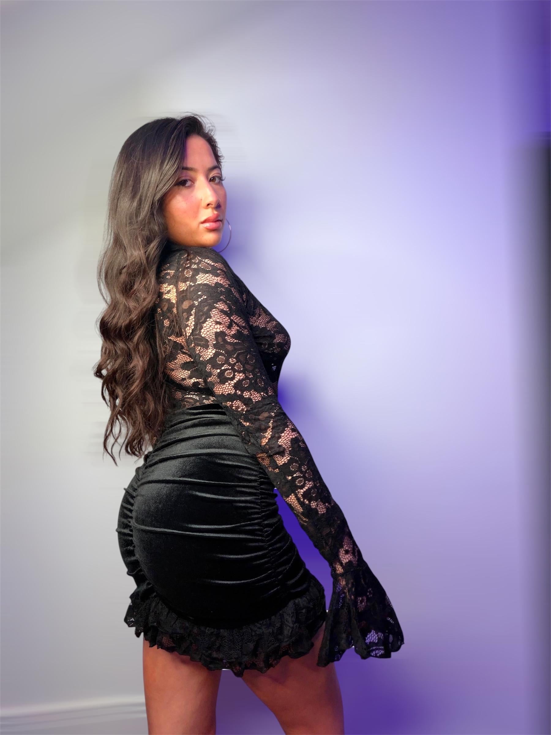 Black Lace Long Sleeve Mini Dress