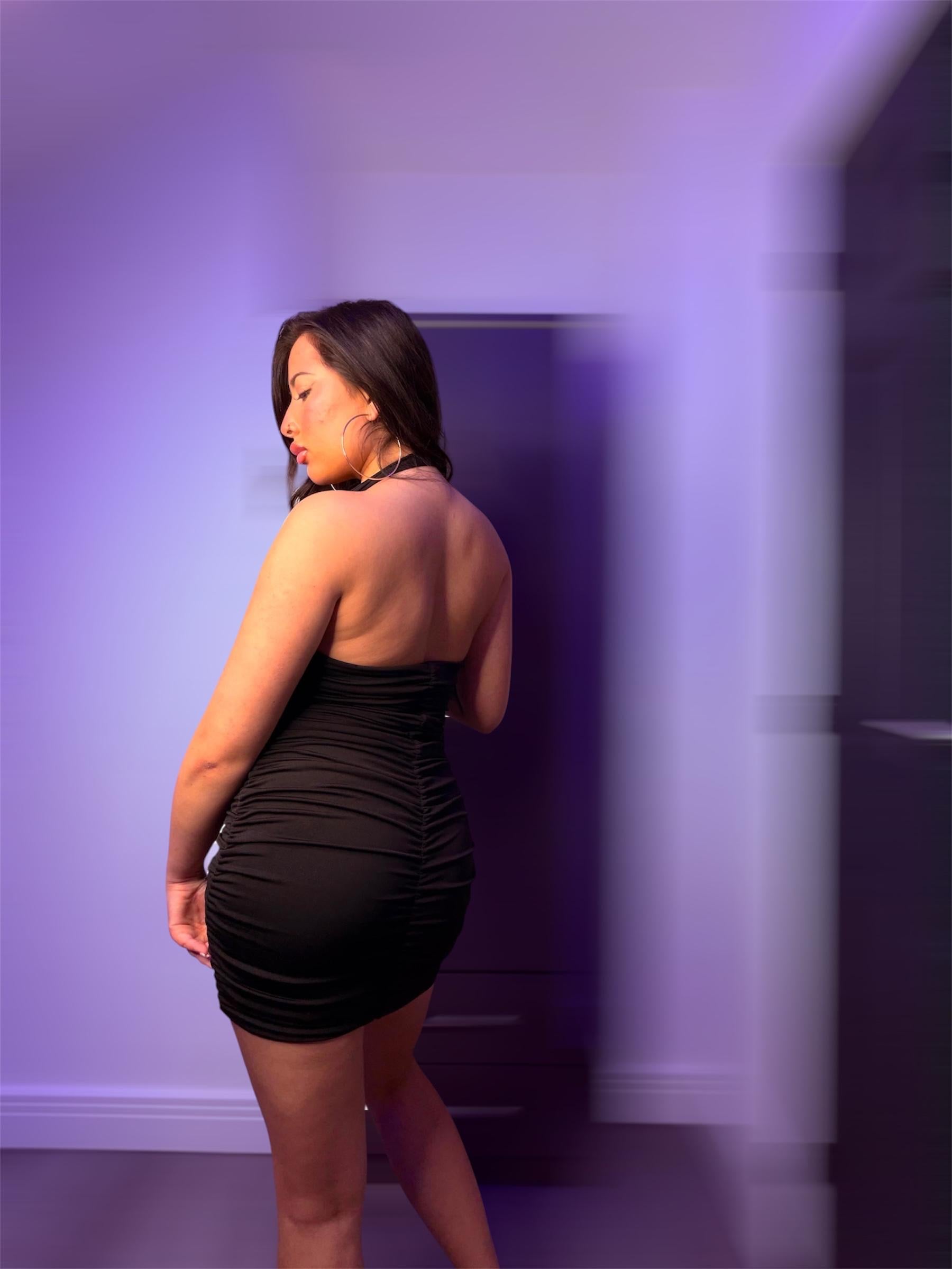 Black Ruched Halter Neck Mini Dress