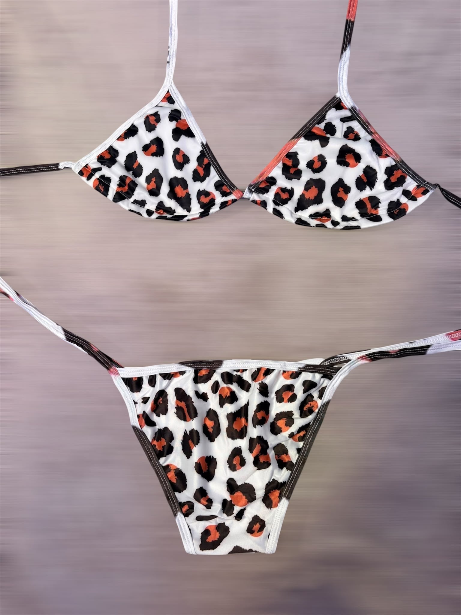 White Black And Orange Leopard Print Bikini Set