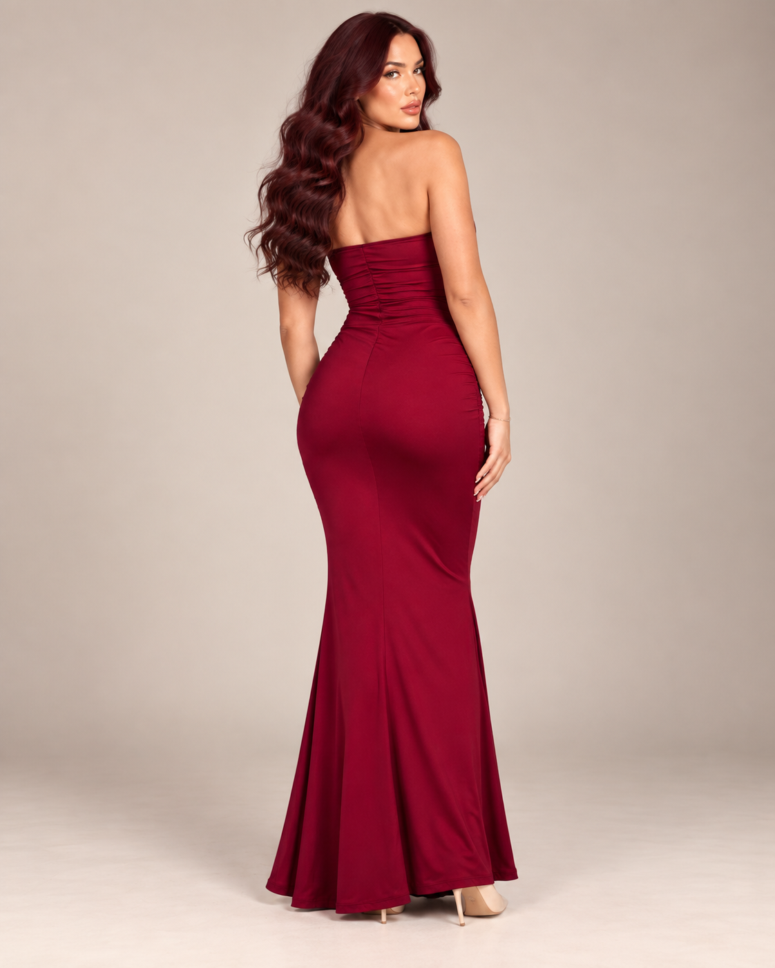 Strapless Burgundy Maxi Dress