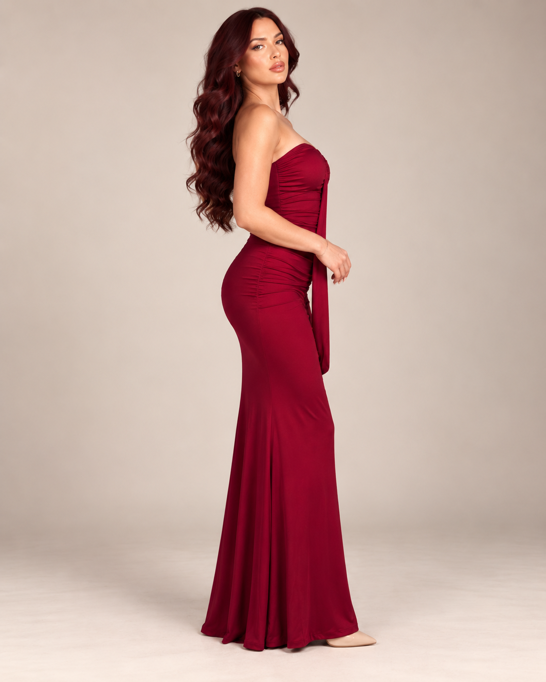 Strapless Burgundy Maxi Dress