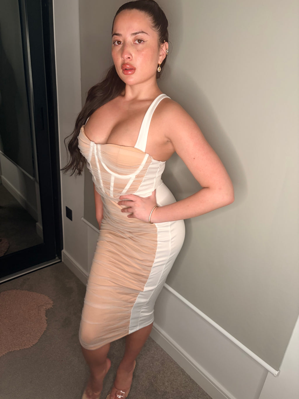 White Ruched Midi Dress