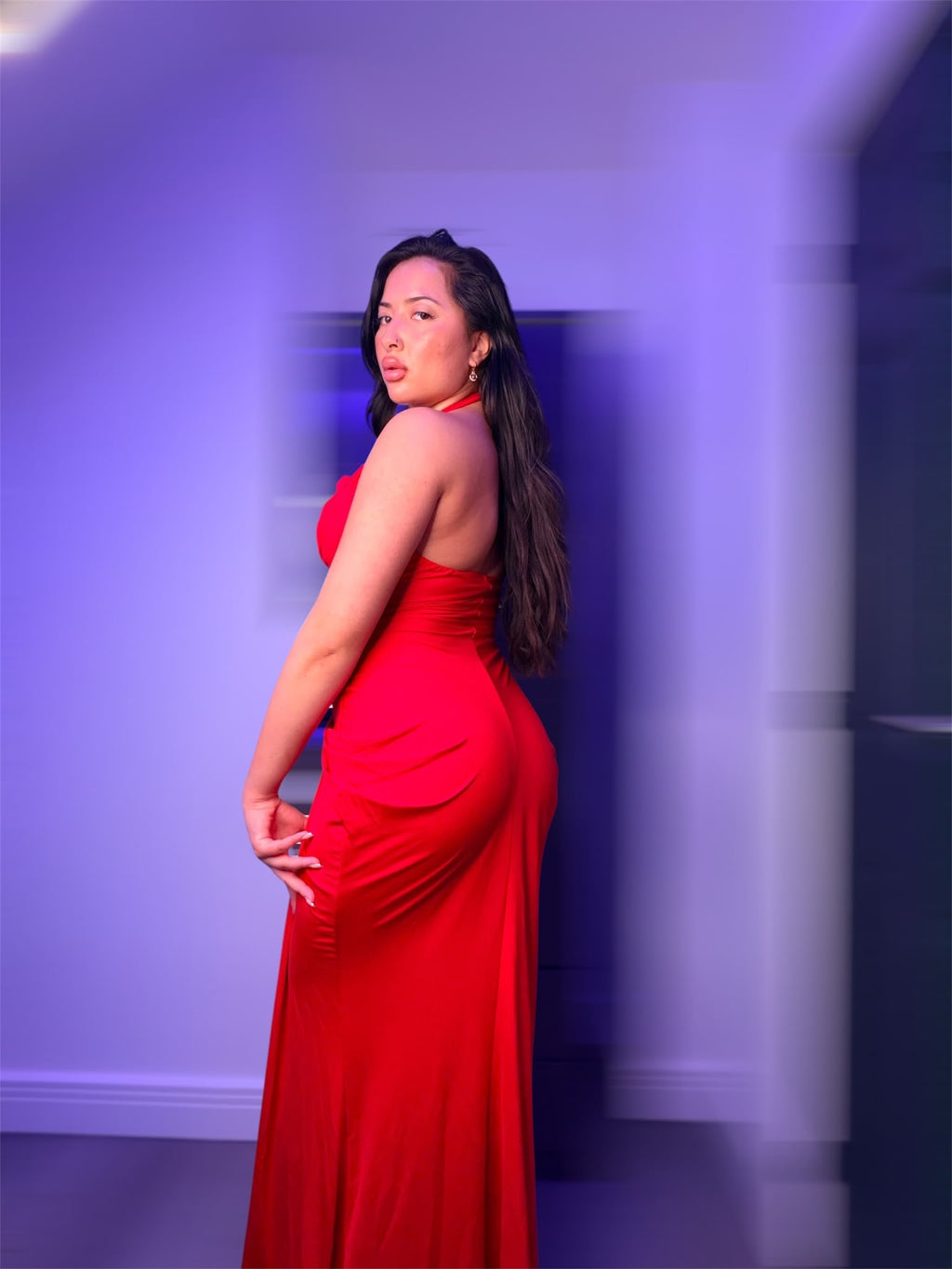 Red Halter Neck Maxi Dress