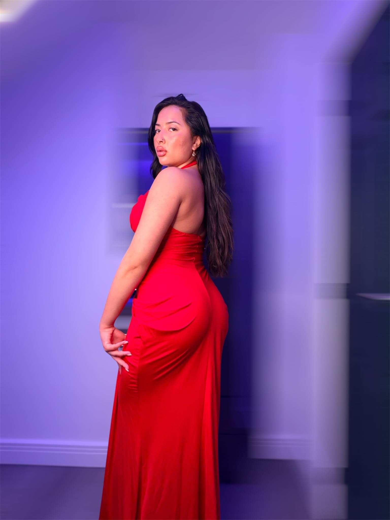Red Halter Neck Maxi Dress