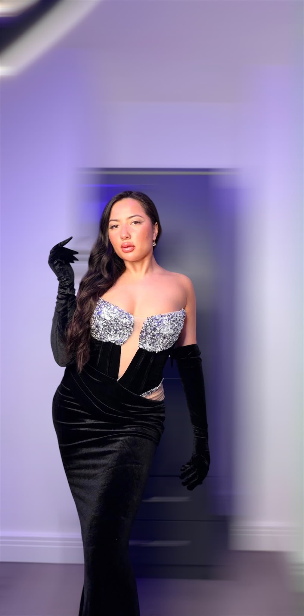 Black Velvet Sequin Strapless Gown Dress Size