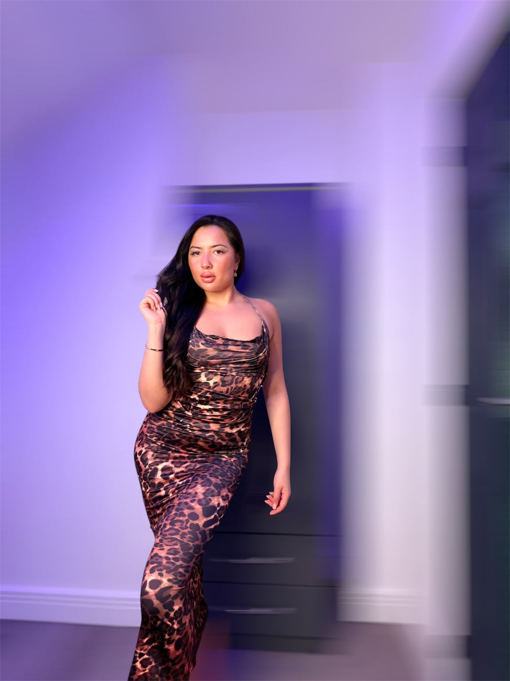 Leopard Print Halter Neck Maxi Dress