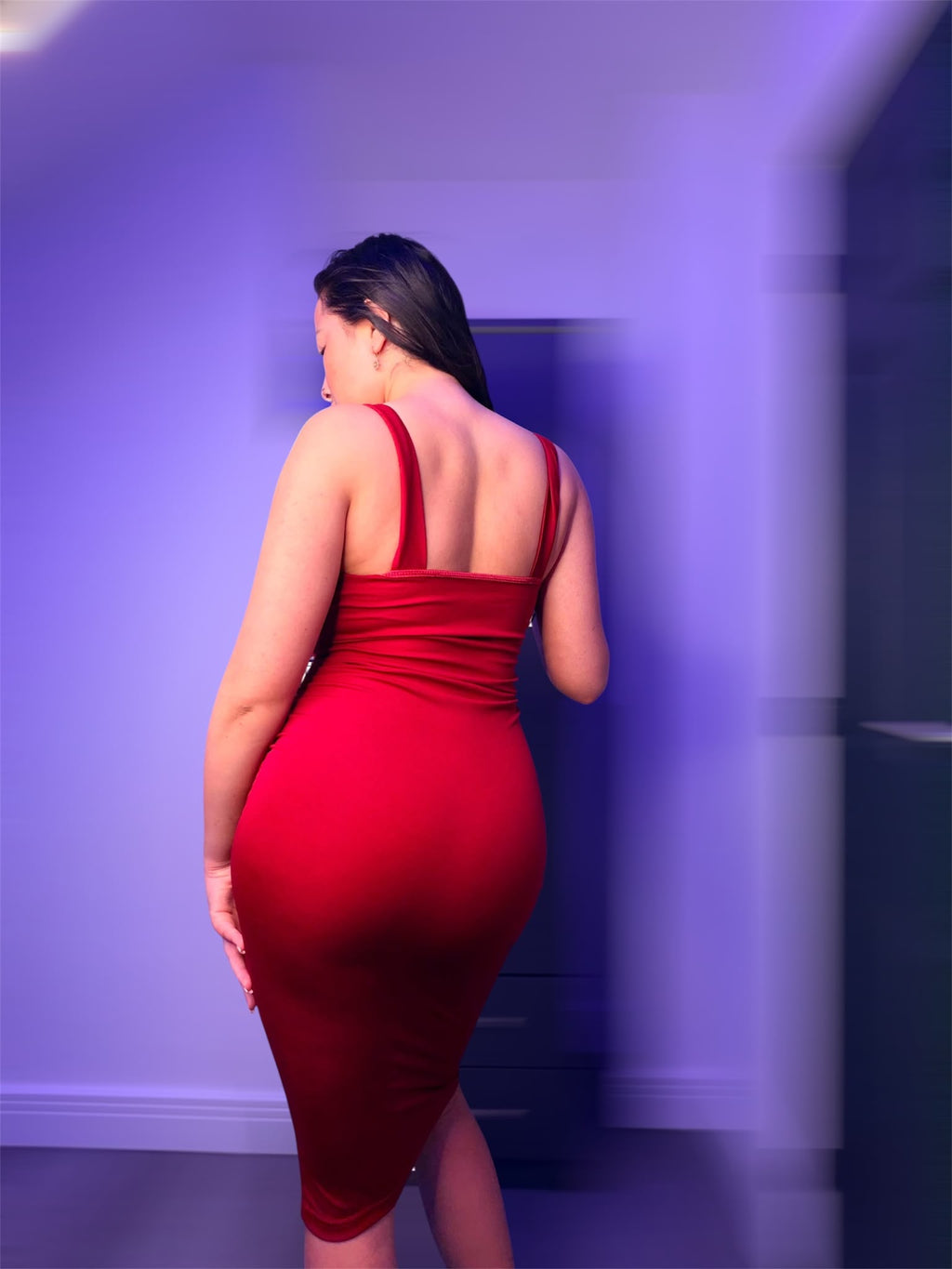 Red Body-Con Midi Dress