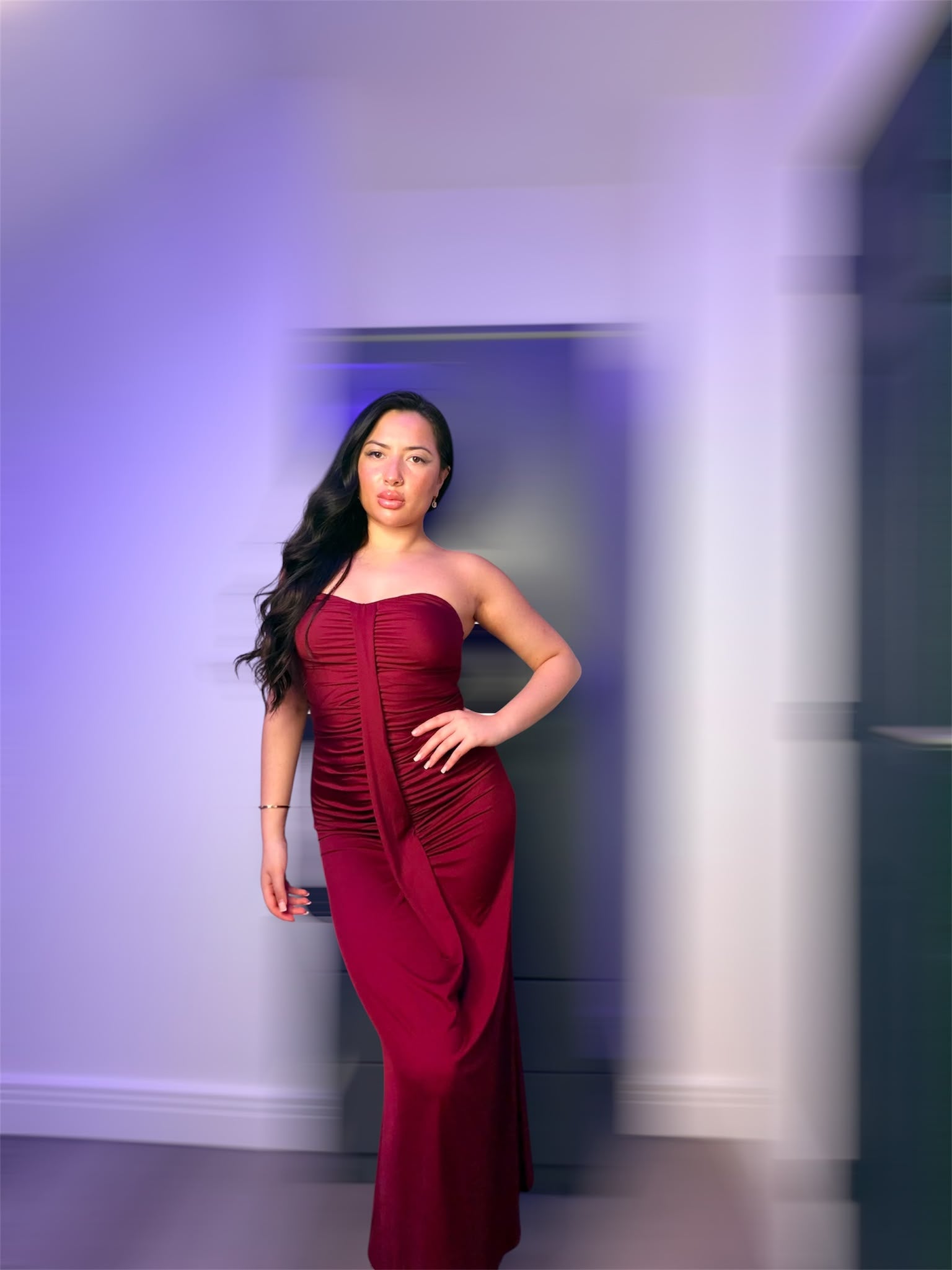 Strapless Burgundy Maxi Dress
