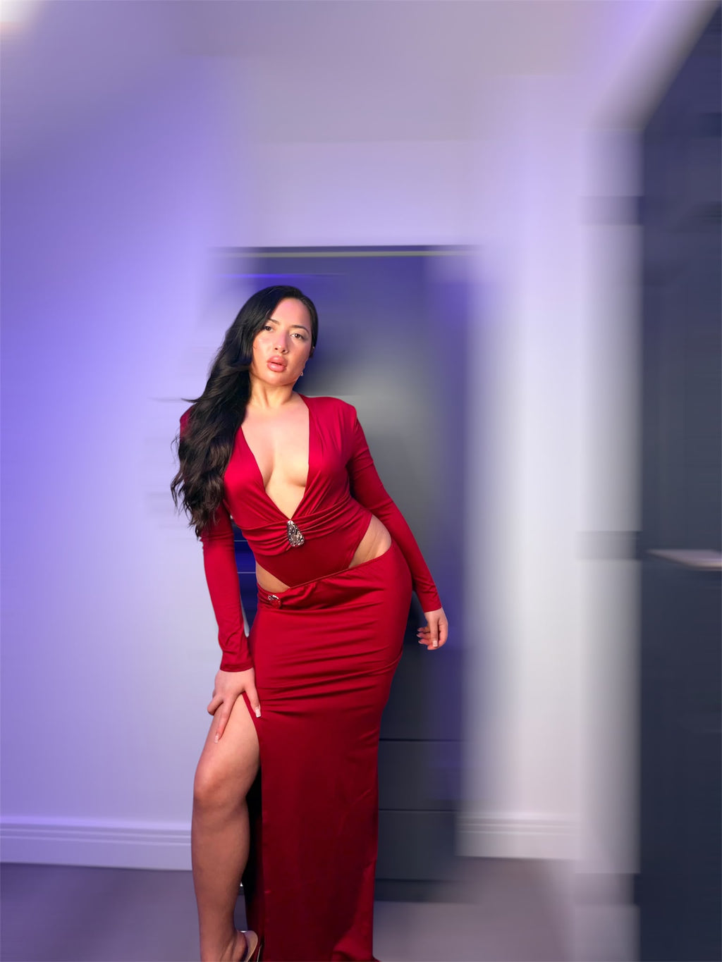 Red Long Sleeve Maxi Dress