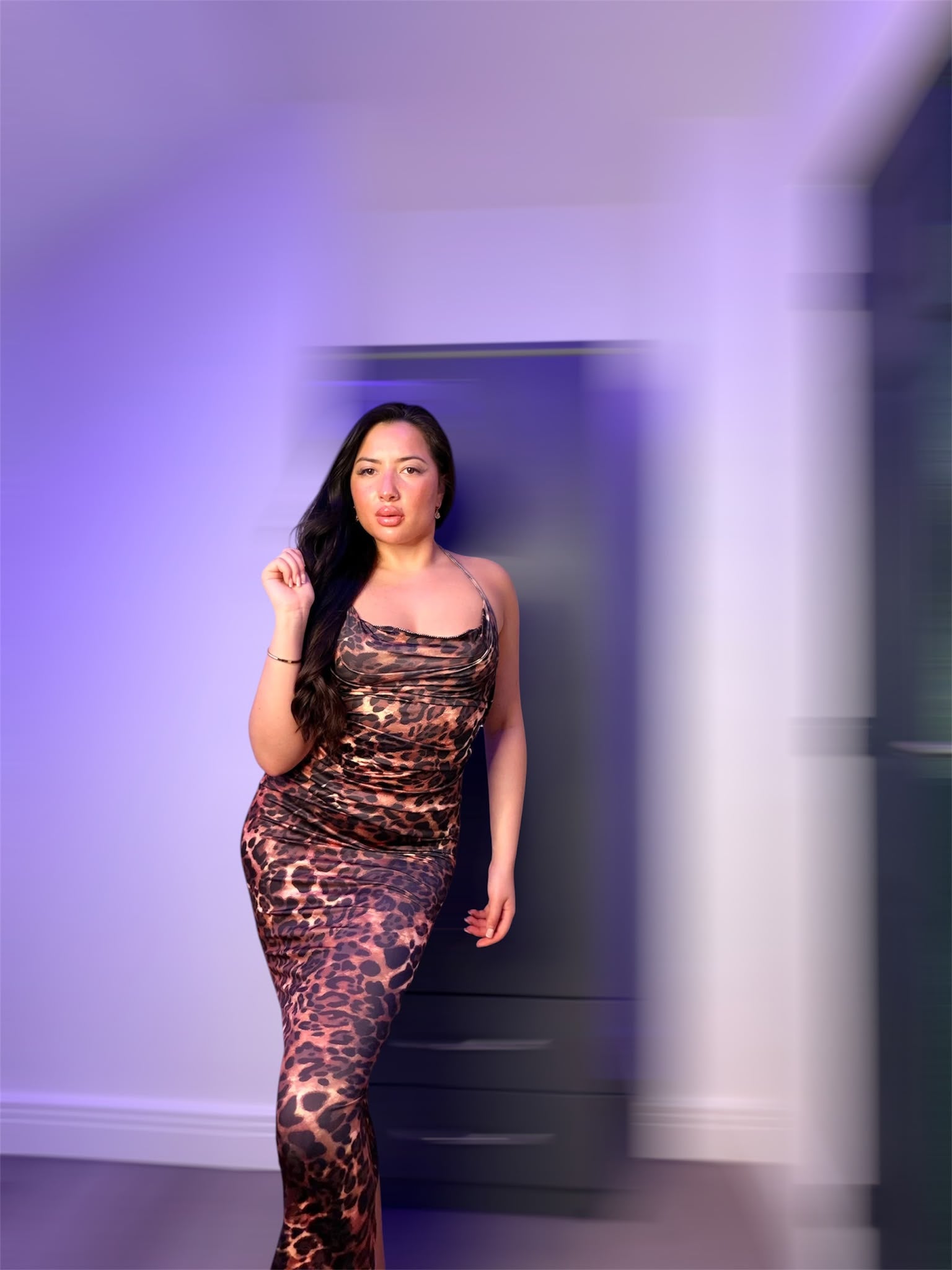 Leopard Print Halter Neck Maxi Dress