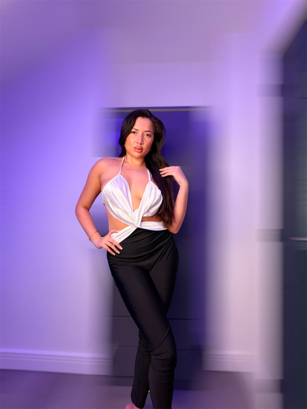 Black and White Halter Neck Jumpsuit