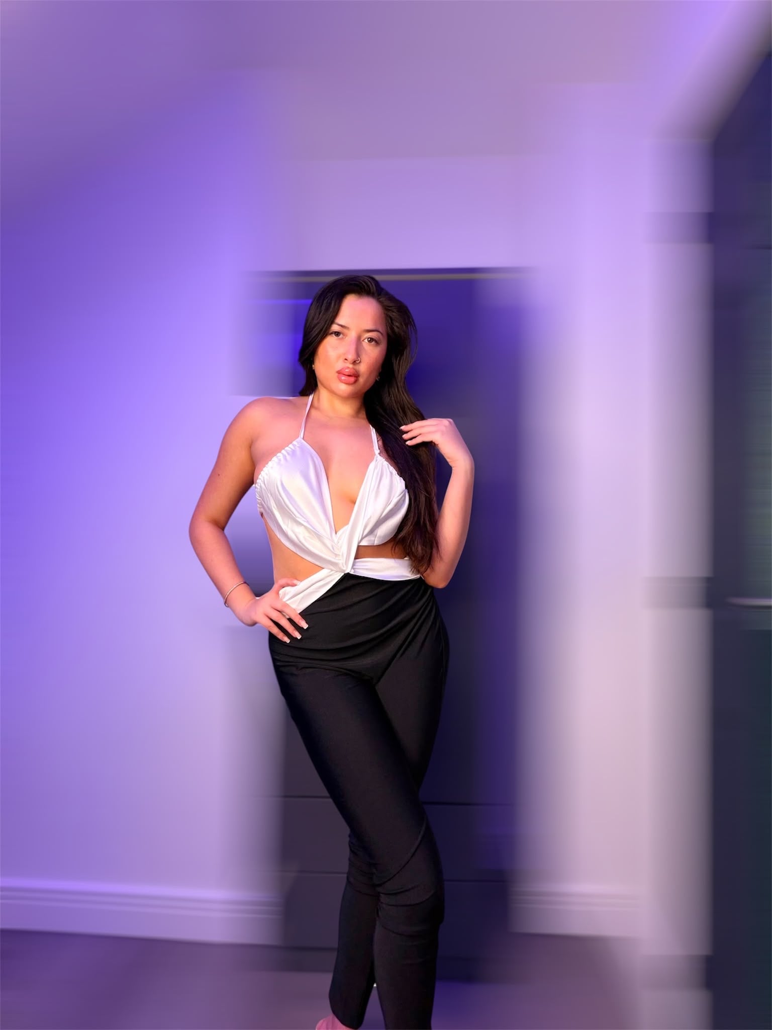 Black and White Halter Neck Jumpsuit