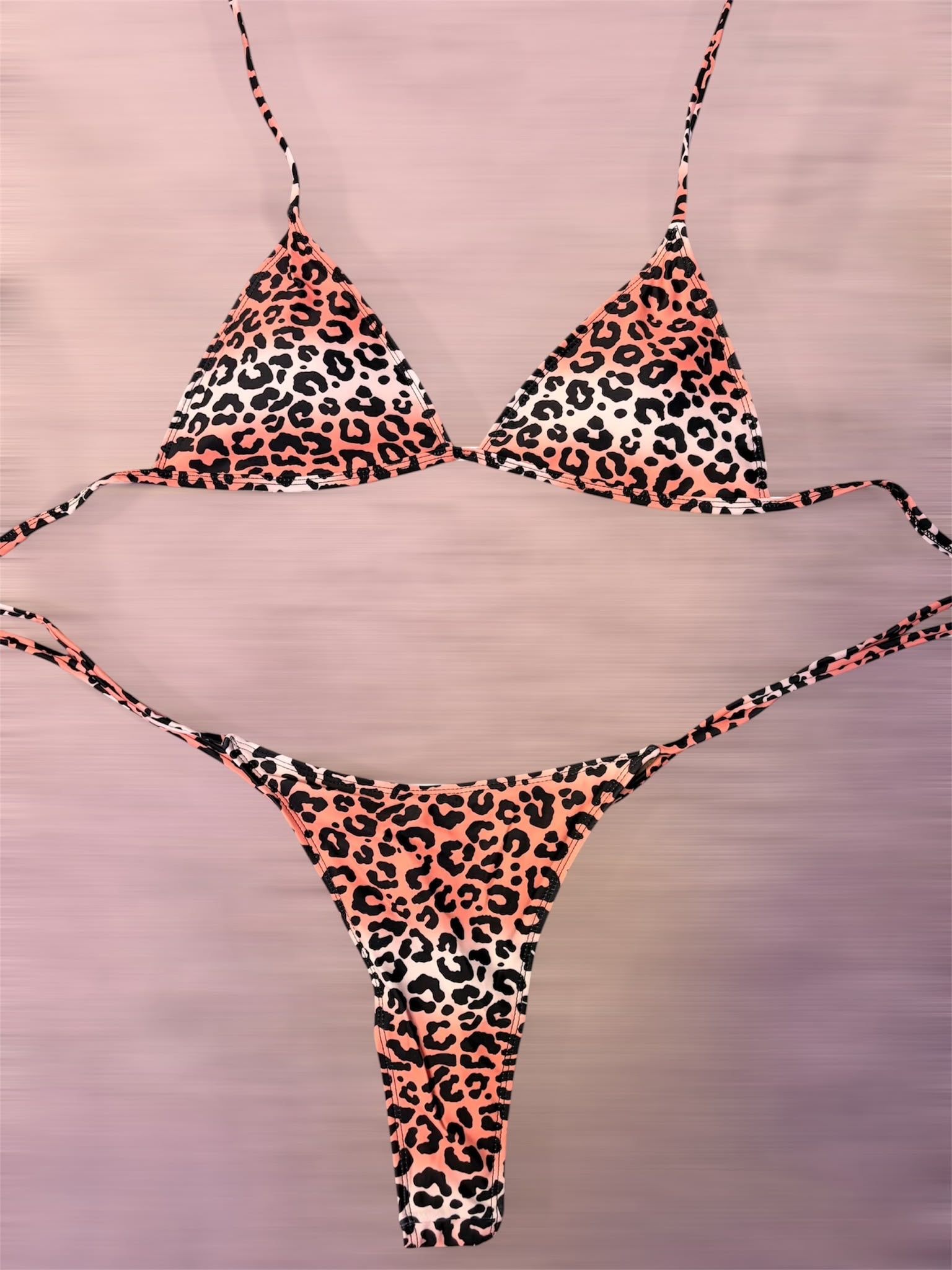 Peach And Black Leopard Print Bikini