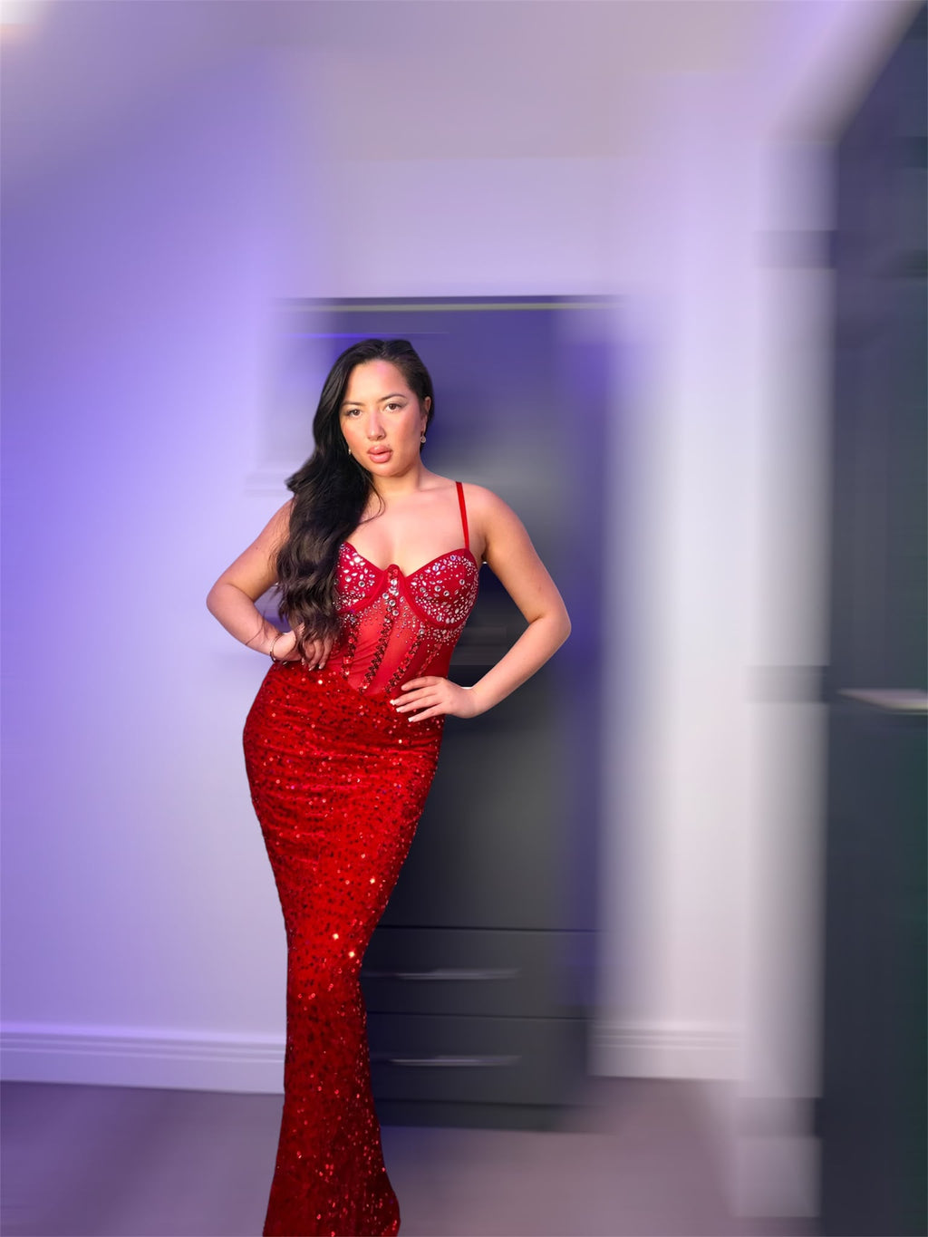 Red Sequin Evening Dress