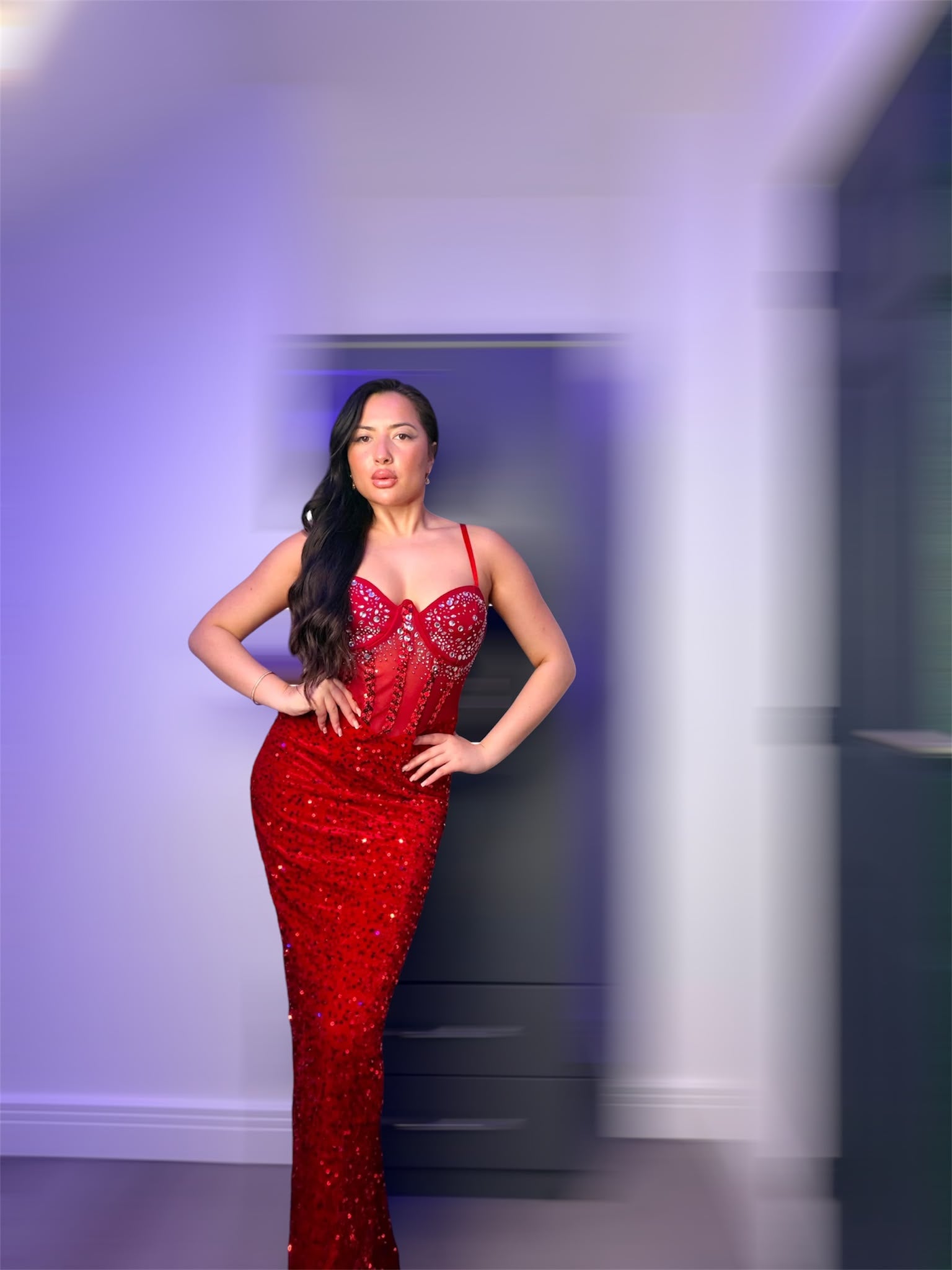 Red Sequin Evening Dress
