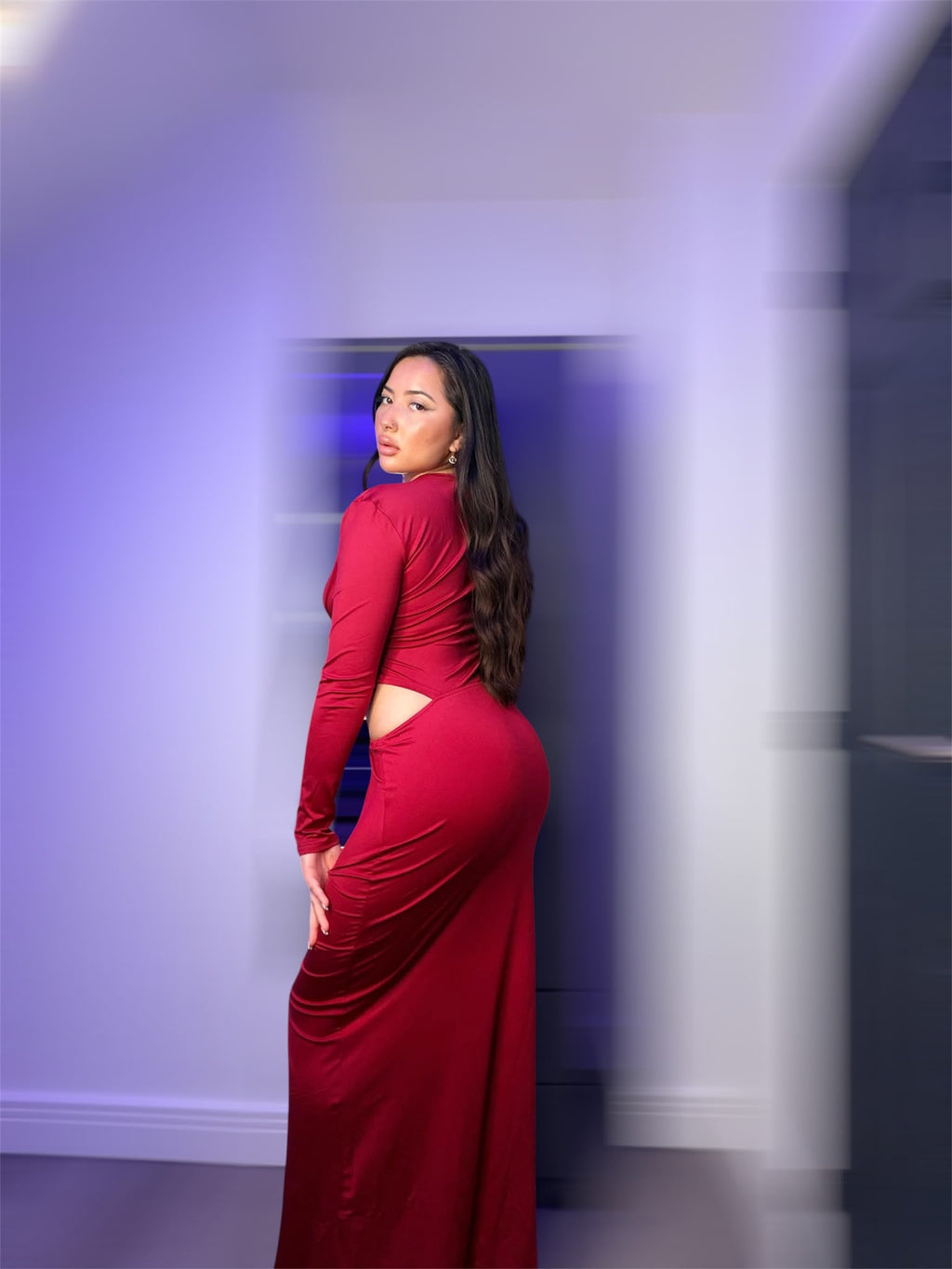 Red Long Sleeve Maxi Dress